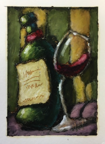Wacky Wine (series) 013. Paintstik on watercolor paper. Varnished. 4.5"x6.5". $175.00